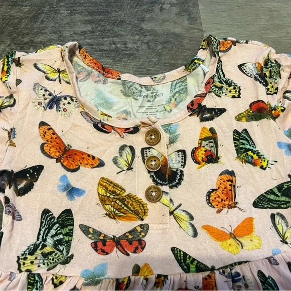 Posh Peanut pink butterfly Henley twirl dress with buttons size 8Y - Picture 2 of 16